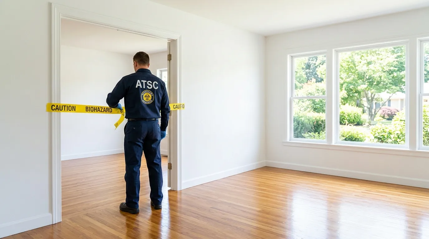 Certified biohazard cleanup crew performing Trauma Scene Cleanup in Harrah